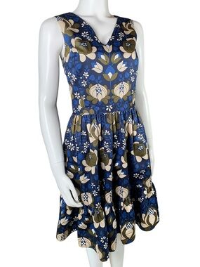 Brooks Brothers Red Fleece Cotton Botanical Print Fit Flare Dress Size 4